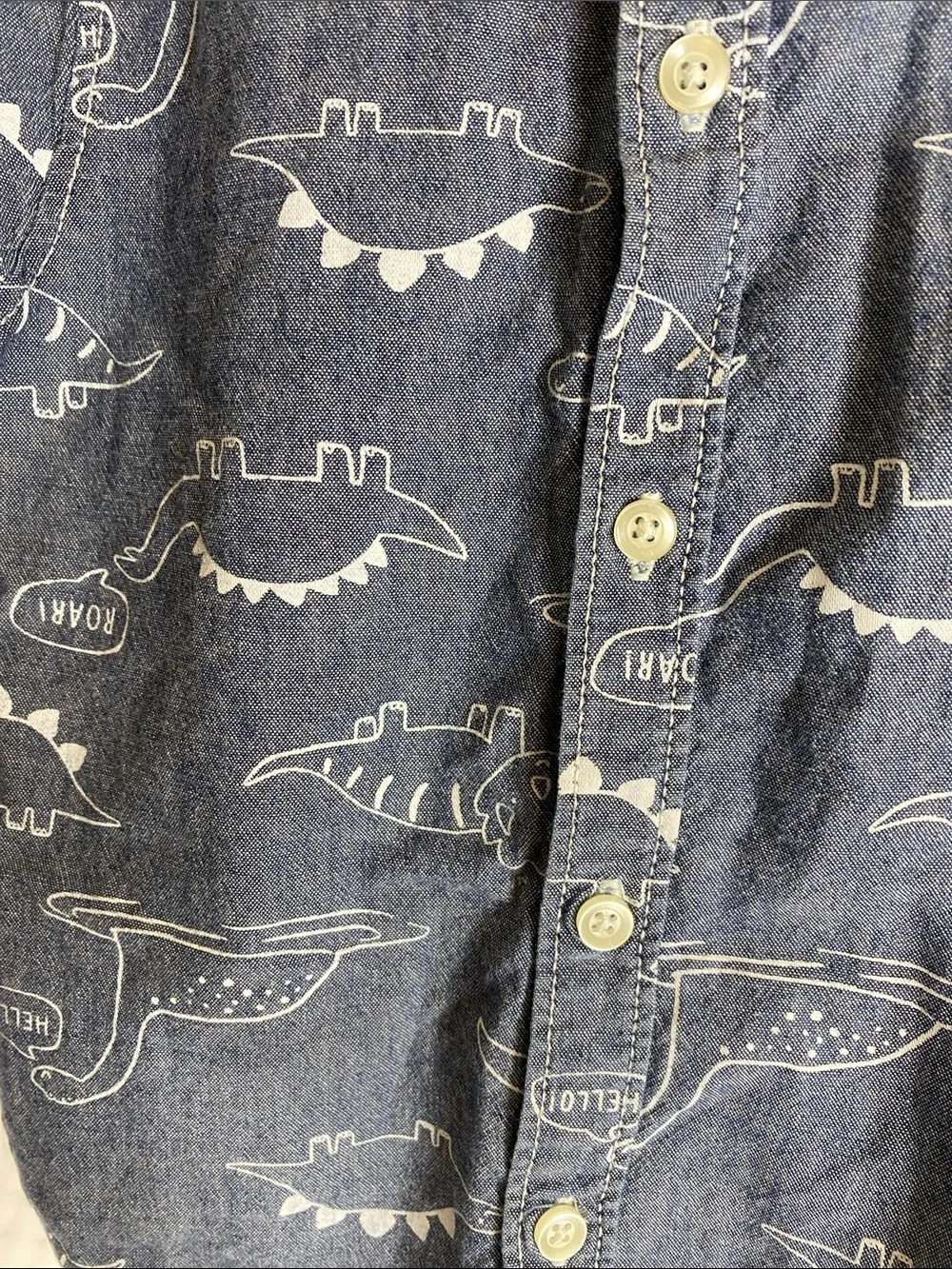 Carter's Chambray Style Blue Short Sleeve Dinosaur Print Button Up Shirt